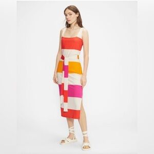 Ted Baker Plumo Ribbed Jersey Vest Midi Dress Multi Colored Ivory. NWT size 6